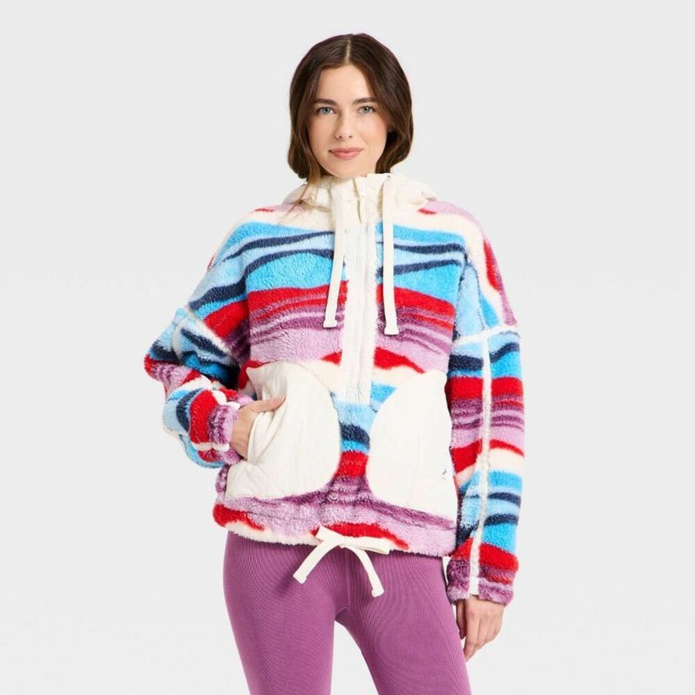 Women's Contrast High Pile 1/2 Zip Jacket - JoyLab Scenic Print M